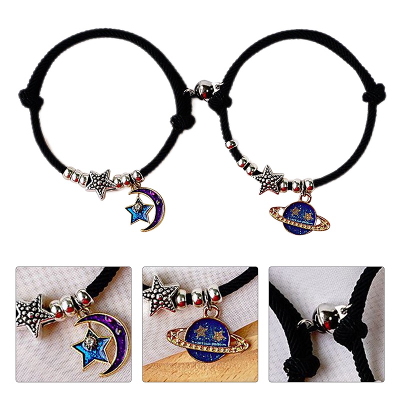 2pcs / Set Gelang Tali Rantai Magnetik Handmade Dapat Disesuaikan Desain Bulan Bintang Untuk Pria Dan Wanita