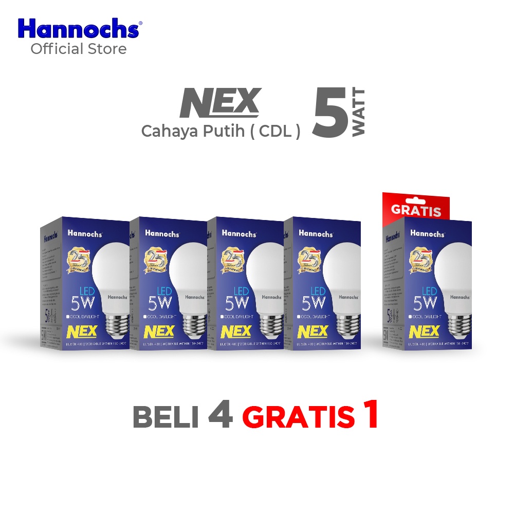Hannochs Lampu LED NEX 5 watt Cahaya Putih ( BELI 4 GRATIS 1 )