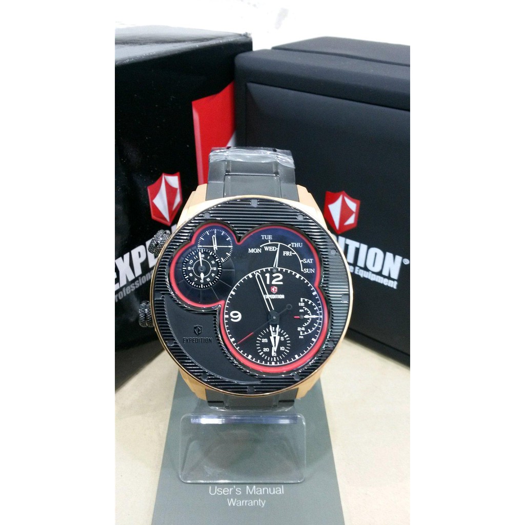 Diskon jam tangan pria expedition tipe E6737m black rosegold original Limited