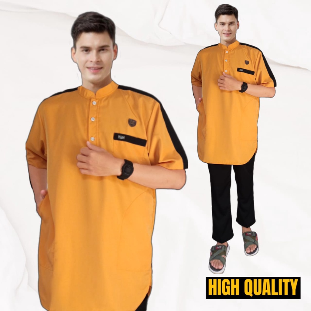 KOKO FARHAN /gamis pakistan premium gold/baju koko pria dewasa dan remaja/kemko lakil laki free peci