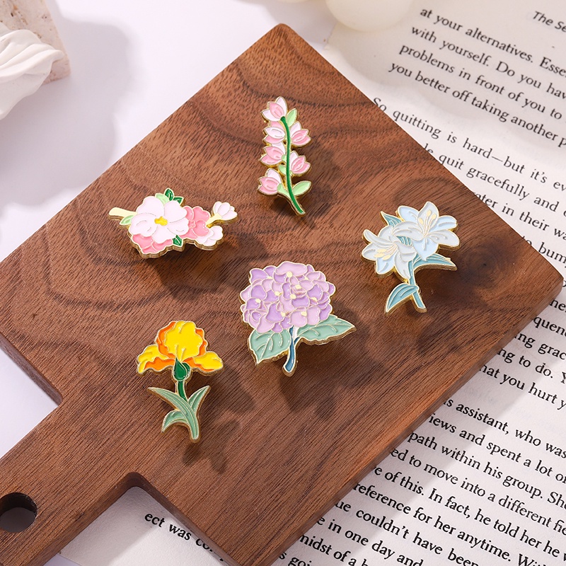 Bros Pin Enamel Bentuk Bunga Matahari Iris Hydrangea Morning Glory Lily Warna-Warni Untuk Kerah