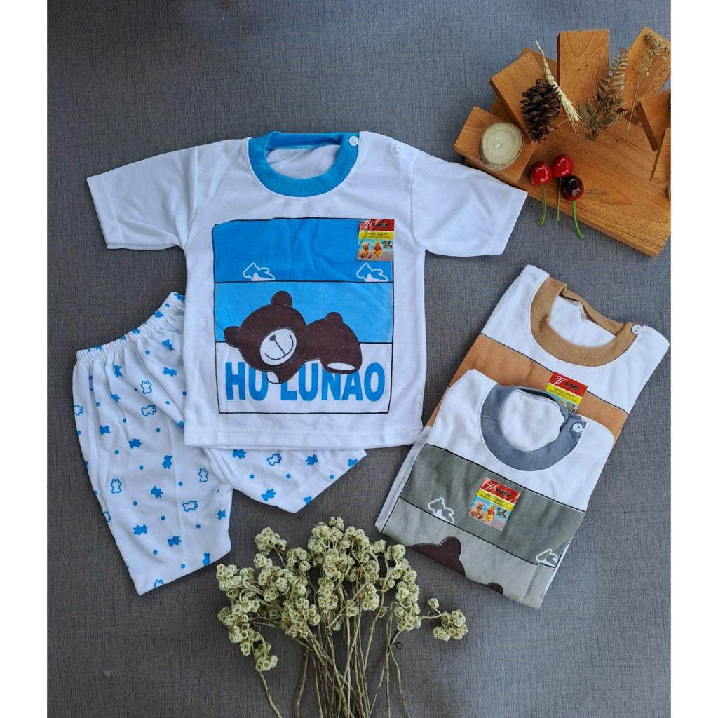 baju bayi murah lucu motif beruang hulanao setelan 3-18 bulan (PD028)