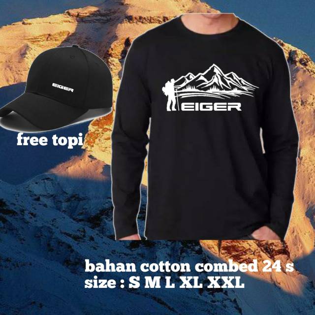 Kaos pendaki gunung lengan panjang free topi