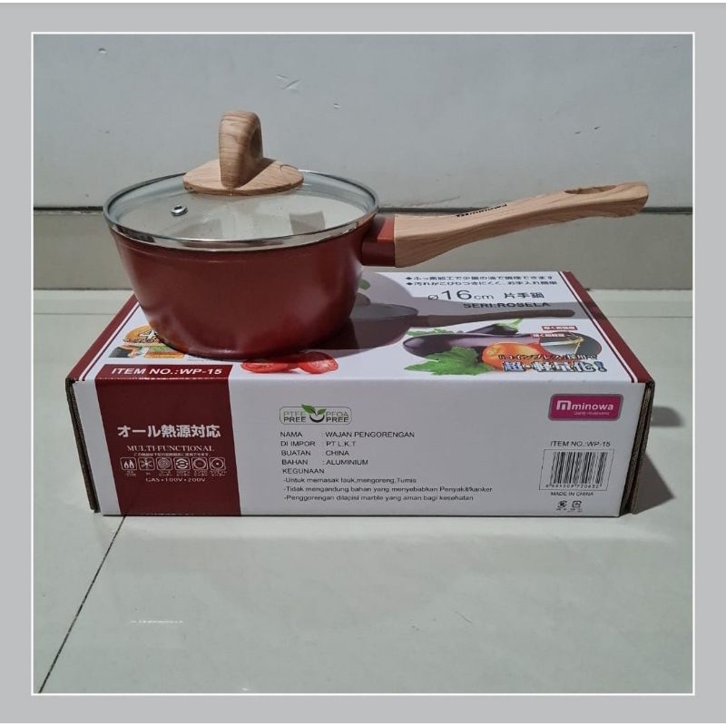 WP-15 Sauce Pan Marble D16cm Minowa, Non Stick Pan + Tutup Kaca