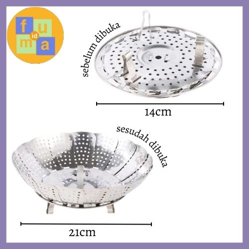 Alat Kukus Stainless Steel Flexible 14cm to 21cm / Kukusan Serbaguna / Nampan Pengukus Makanan Panci Lipat Tray Retractable / Tatakan Kukusan Serbaguna Kembang Kol