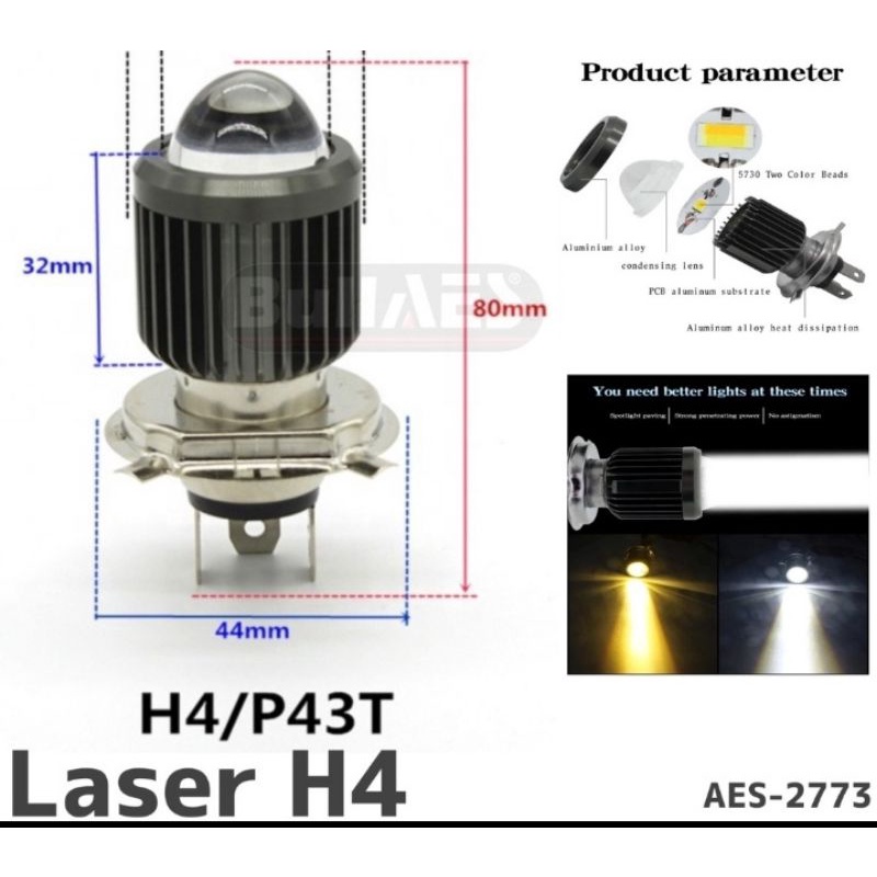 Lampu Led LASER H4 putih&kuning