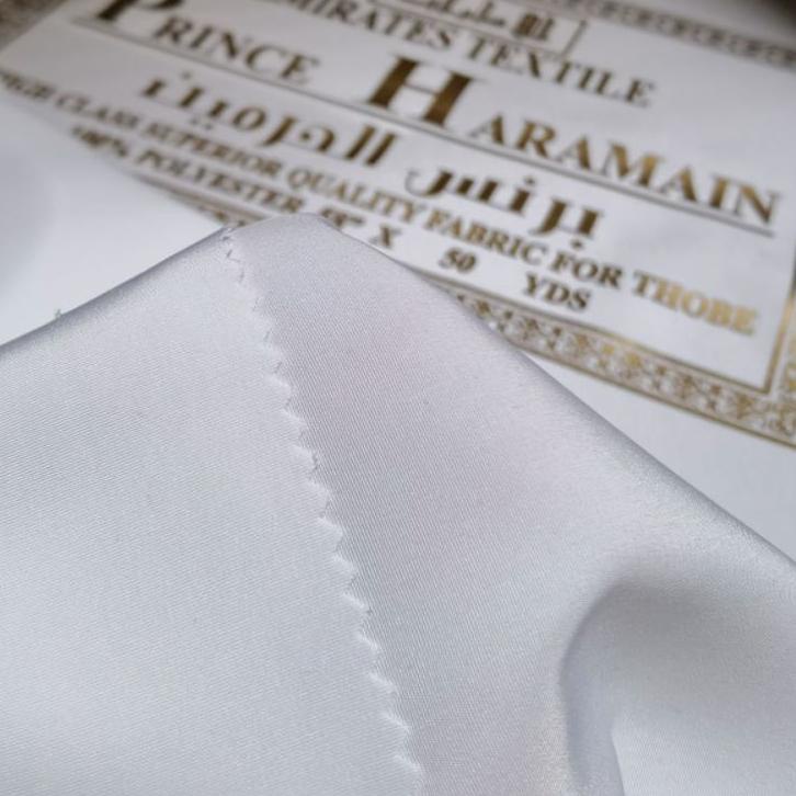 Dijamin Miring harga.. 50CM PRINCE HARAMAIN NETRAL WHITE KAIN POLYESTER IMPOR PUTIH BAHAN GAMIS THOB