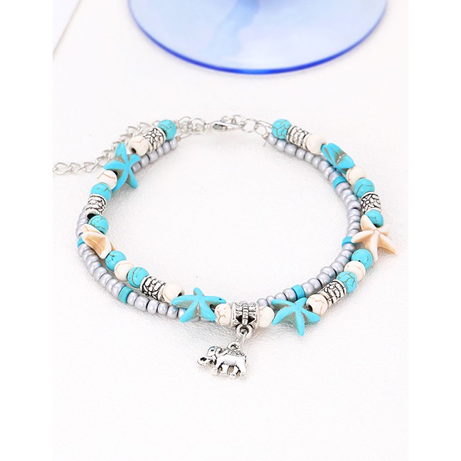 LRC Gelang Tangan Fashion Blue Decorated Double Layer