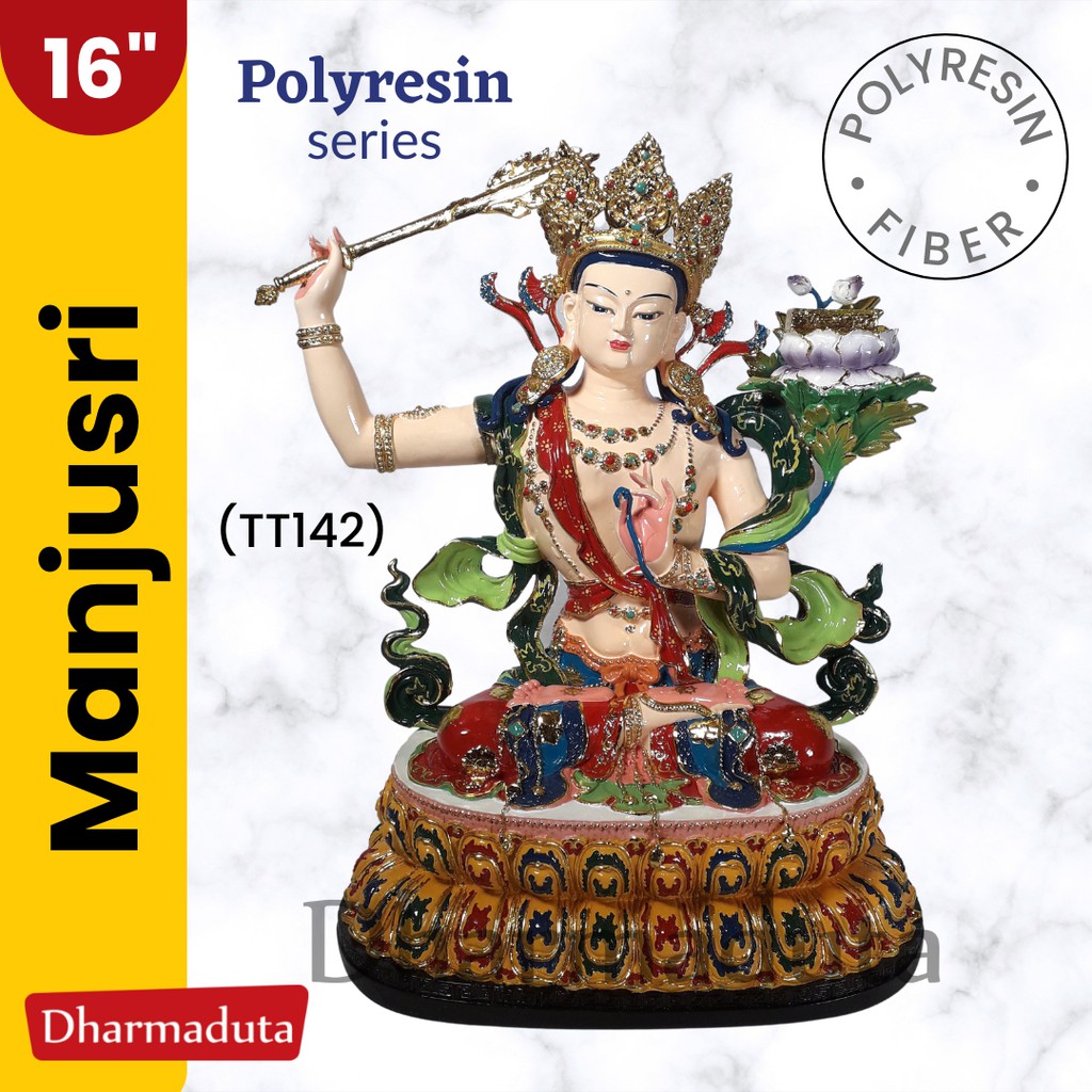 Poly Manjusri 16in Polyresin Fiber Warna Colour Tantrayana Wen Shu Pu Sa Patung Rupang Arca Buddha B