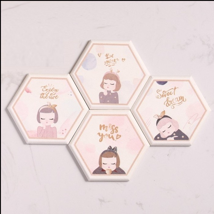 Triple W Coaster Diatomite Mat Cute Girl Tatakan Alas Gelas Cangkir