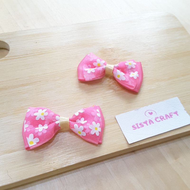 Aplikasi Pita Mini Korea Kecil Pink Bahan Tempel Jepitan Aksesoris Souvenir isi 12 pcs
