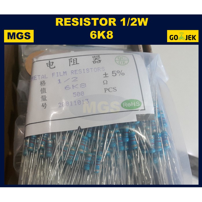 500Pcs Resistor 1/2W 6K8