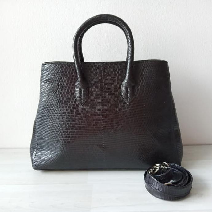 ONSALE TAS TOTE HANDBAG WANITA KULIT BIAWAK ASLI WARNA HITAM