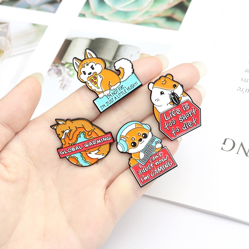 Bros Pin Enamel Desain Hewan Hamster Shiba Inu Warna Oranye Untuk Anak