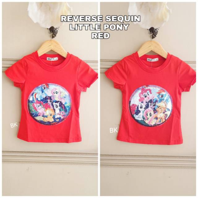 KAOS REVERSE SEQUIN ANAK BISA BERUBAH GAMBAR MOTIF LITTLE PONY LOL UNICORN PRINCESS IMPORT