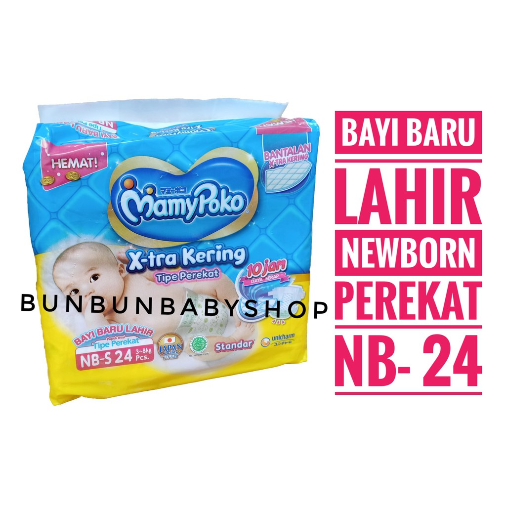 Popok NEWBORN Perekat MamyPoko Perlengkapan Bayi Baru Lahir Sekali Pakai Diapers Baby NB S24