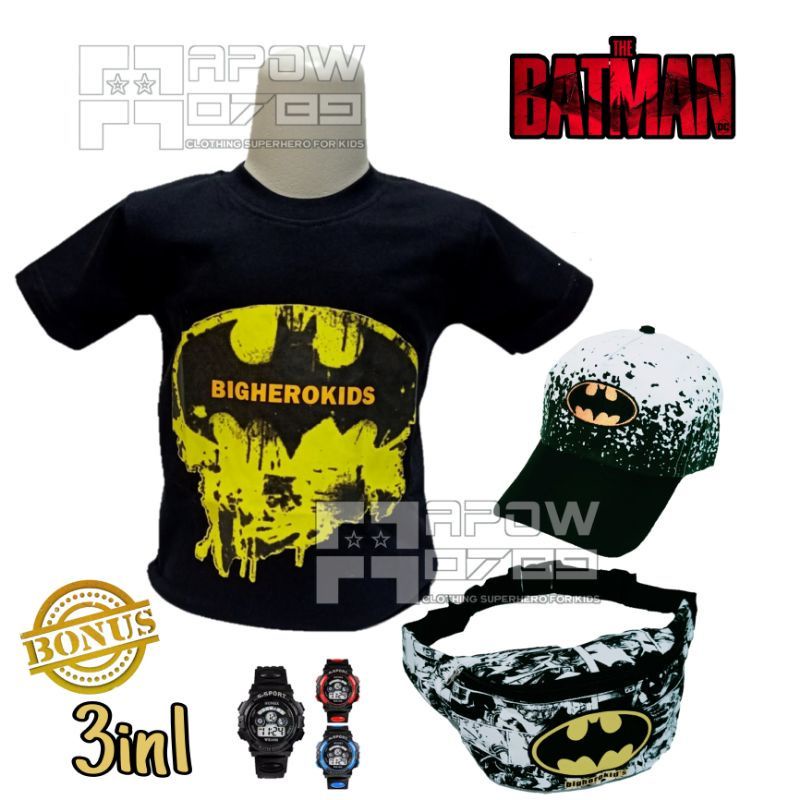 PAKET MURAH 4IN1 - KAOS ANAK BATMAN/PAKAIAN ANAK LAKI-LAKI KARAKTER USIA 2-10THN