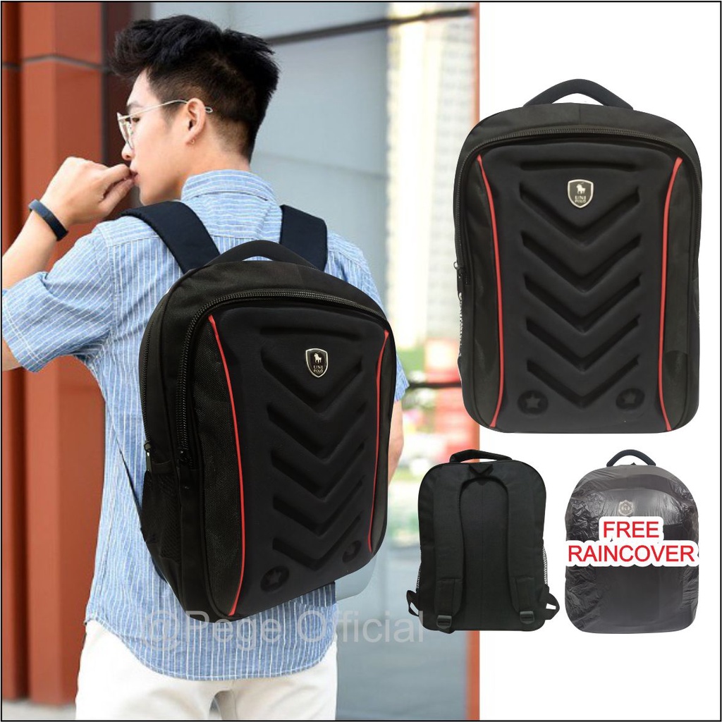 Unipolo 8802 - Tas Ransel Laptop Emboss Tas Punggung Sekolah Pria Wanita Unisex Free Raincover