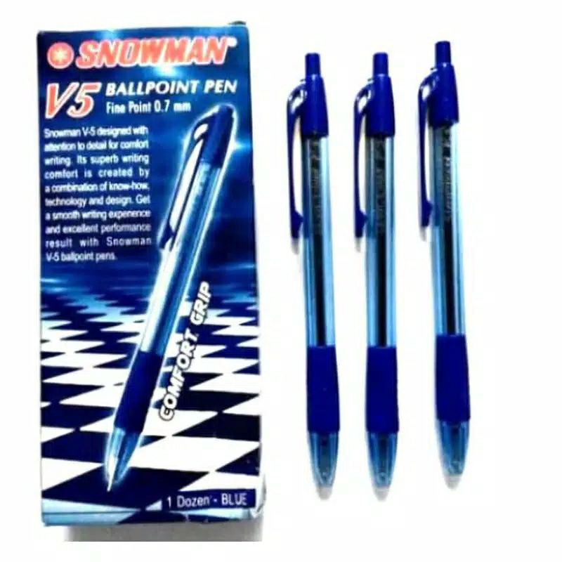 

SNOWMAN V-5 0.7mm bolpen pena biru blue cetek cetrek 1Pack / 12Pcs