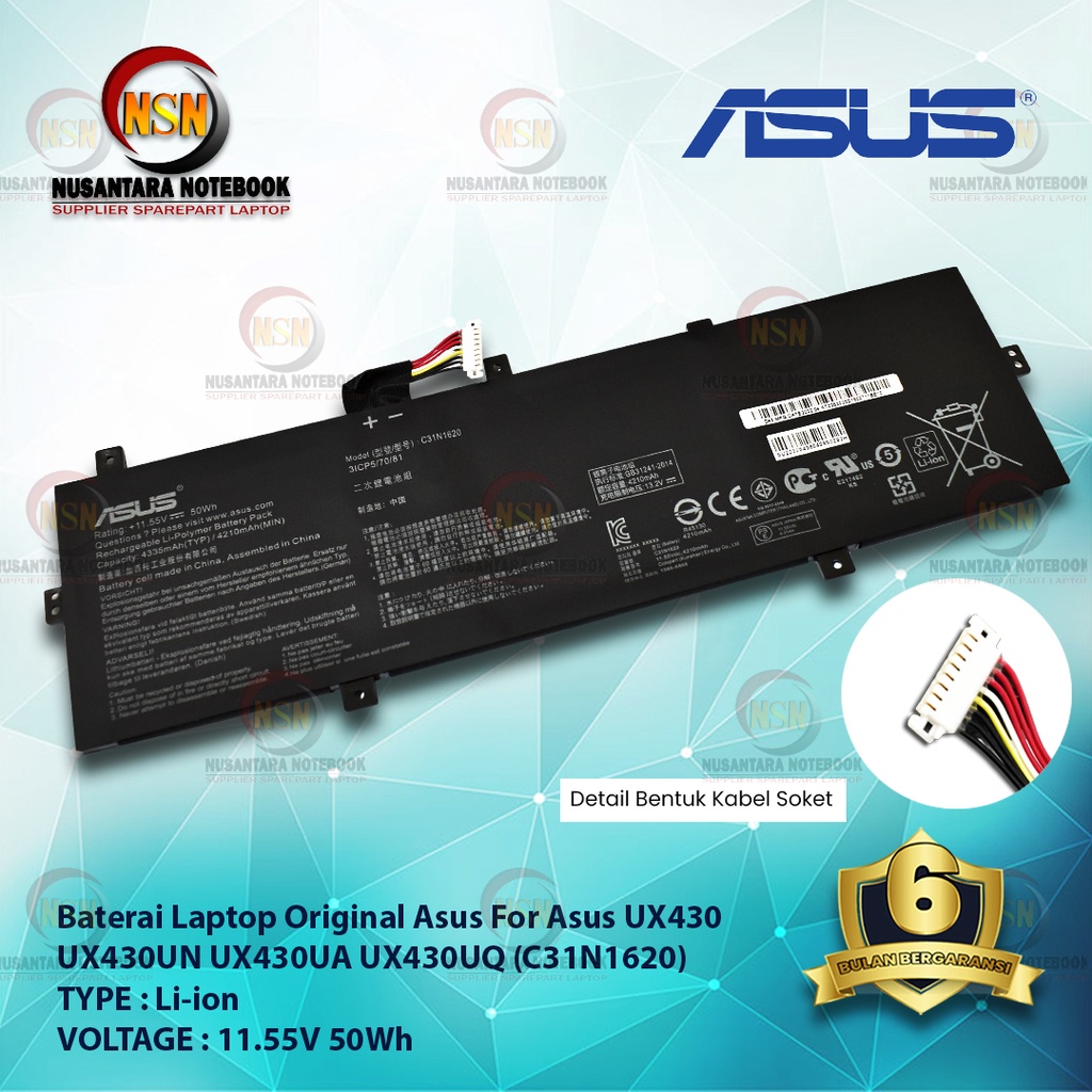 Baterai Original Laptop For Asus UX430 UX430UN C31N1620 11.55V 50Wh