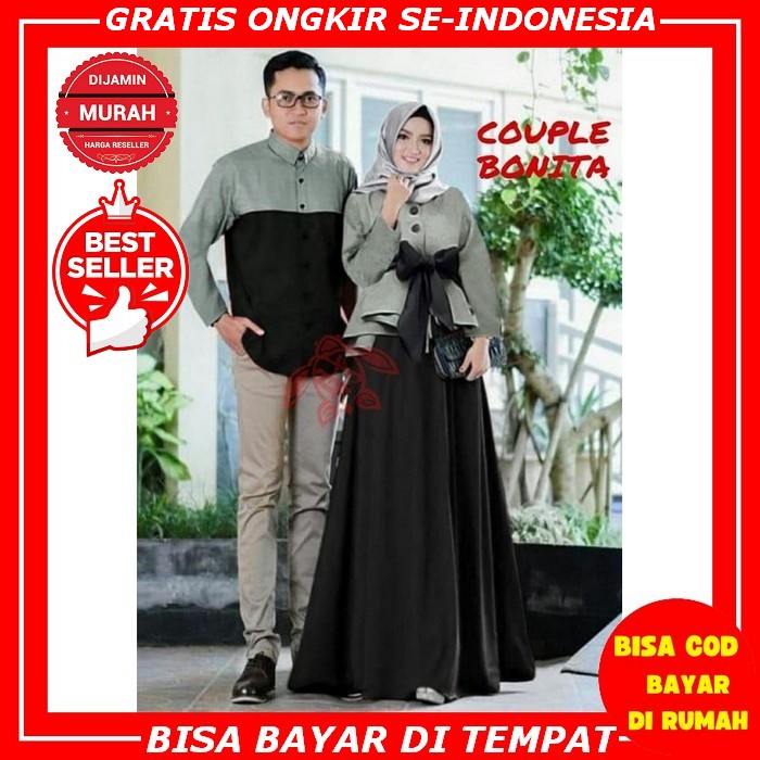 Couple Batik Dress Gamis Nealam Mix Tile Black | Gamis Keluarga Terbaru 2022 Lebaran [Couple Bonita 