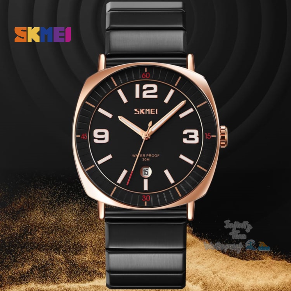 Jam Tangan Skmei 9280 Cowok Tanggal Aktif Rantai Stainless Analog Kualitas Original Waterproof
