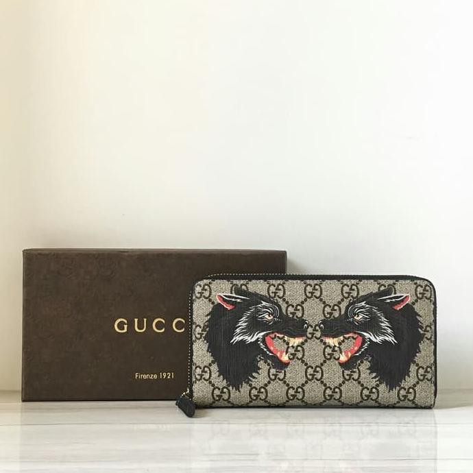 GUCCI WOLF PRINT GG SUPREME ZIPPY WALLET MIRROR QLTY MADE IN HONGKONG
