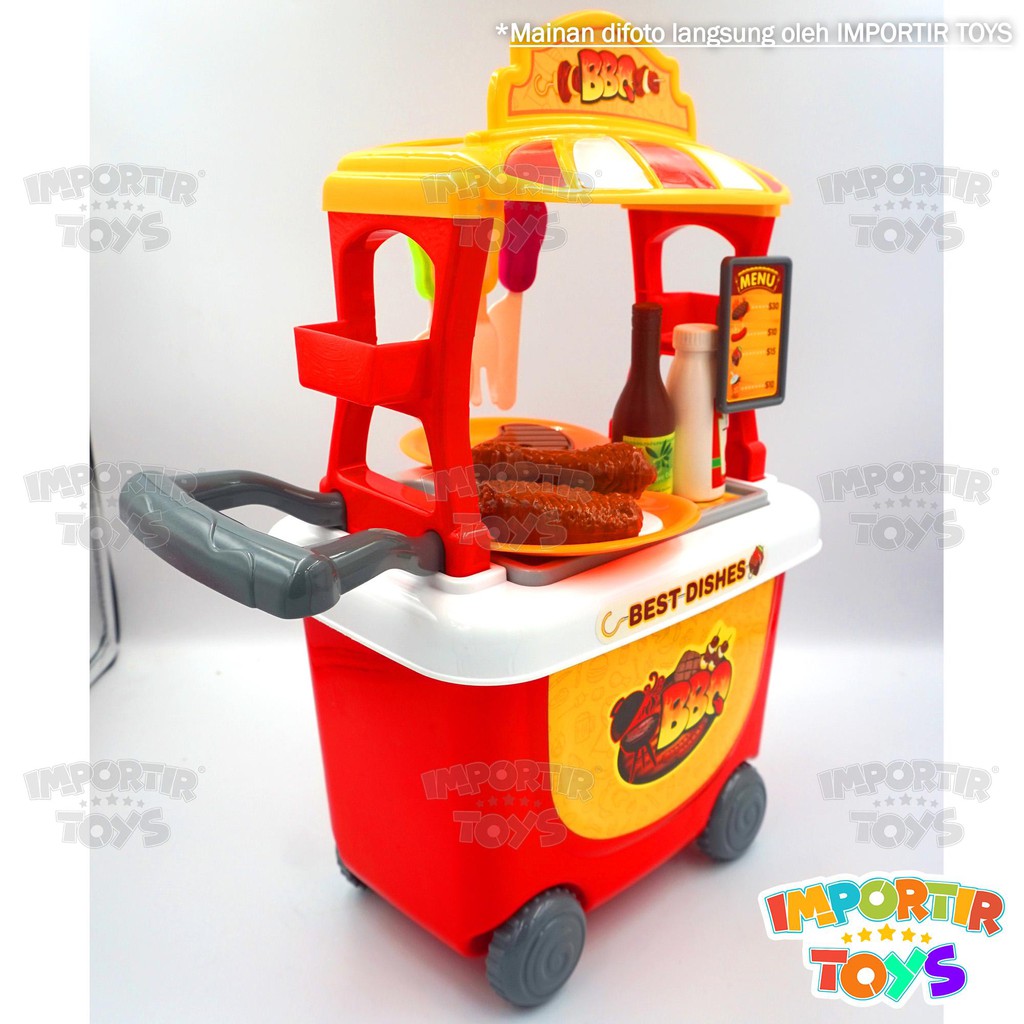 MAINAN ANAK BARBEKYU TROLI + AKSESORIS (PIRING,SENDOK,BOTOL SAUS BBQ) IMPORT QUALITY