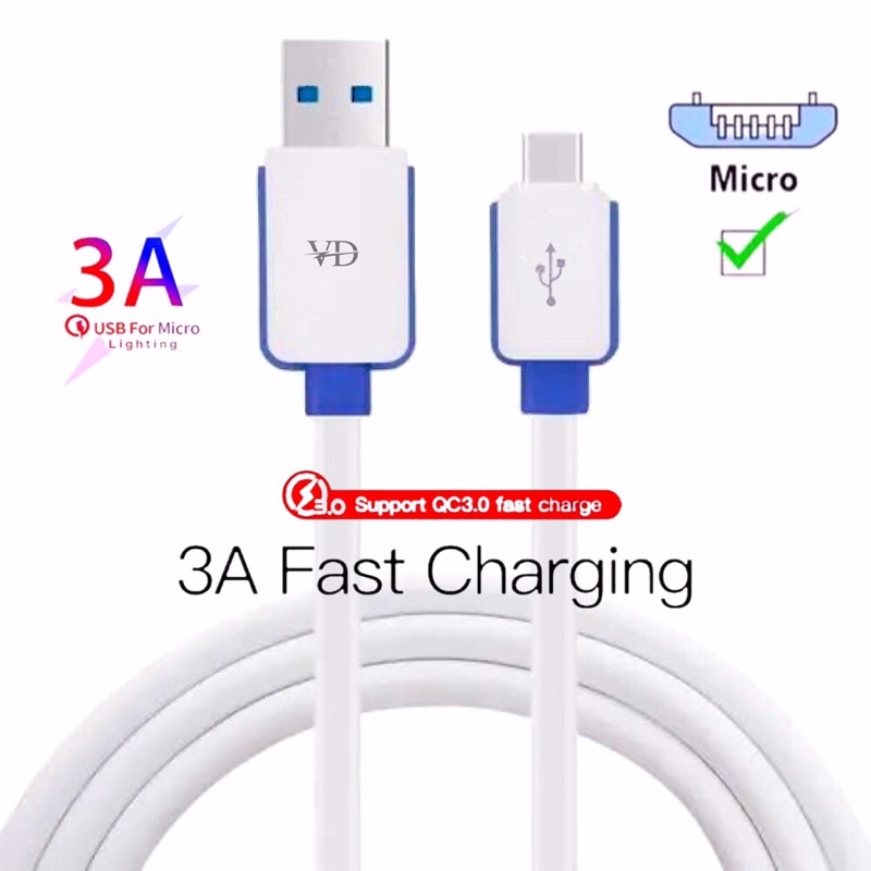 Kabel Data Voda Micro USB Fast Charging 3.0A Metalic Finishing 1 Meter Data Fast Charging