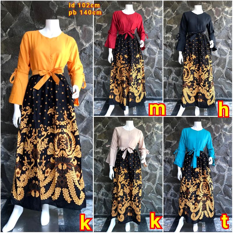 Gamis Polos Kombinasi Batik Solo