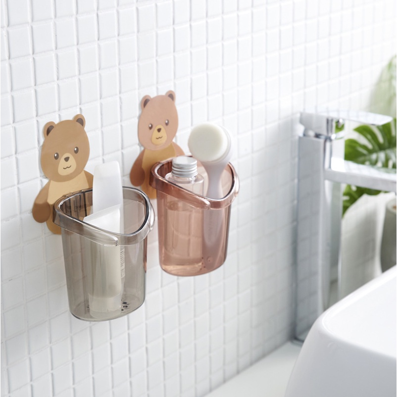 TIKTOK - D6081 Tempat Sikat Gigi Bear H5262 / Gelas Tempel Motif Beruang / Gantungan Sikat Gigi / Toothpaste Holder