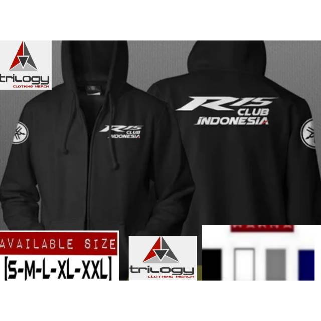 JAKET HOODIE ZIPPER YAMAHA R15 CLUB INDONESIA WARNA HITAM