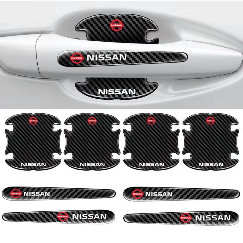 10PCS Car-styling Stiker Nissan Karbon Handle Pintu Mobil Aksesoris March Gtr Livina Grand livina