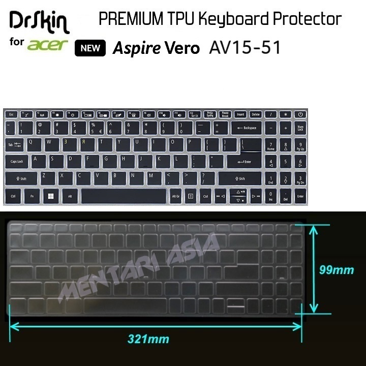 Keyboard Protector ACER Aspire Vero AV15-51 - DrSkin PREMIUM TPU CLEAR