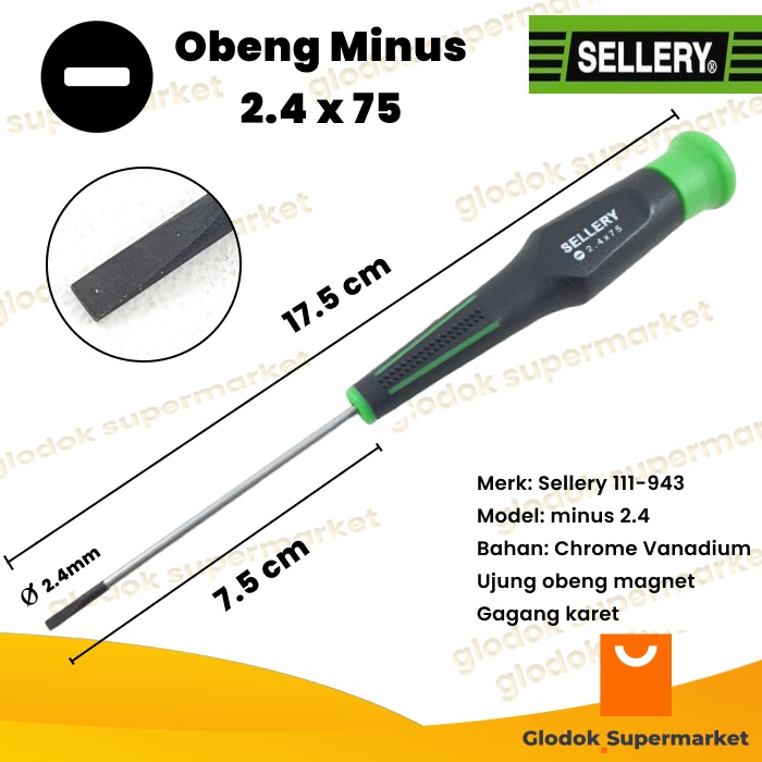 Obeng Minus 2.4 x 75 Sellery 11-943 Diameter 2.4mm Panjang Besi 75mm Magnet Gagang Karet