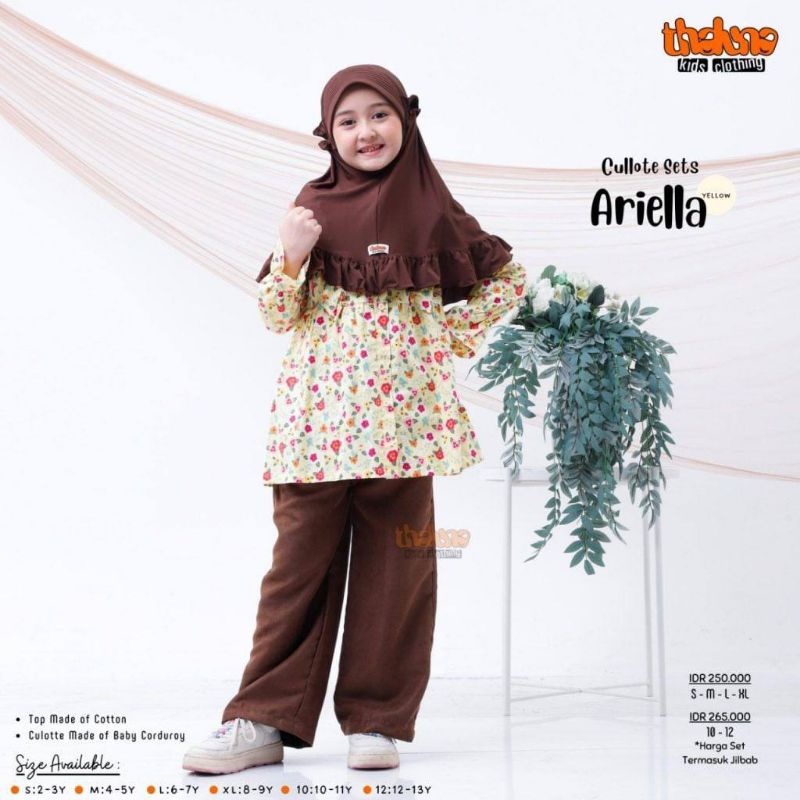 Baju Setelan Anak Perempuan Cullotes Sets Ariella Celana Kerudung Atasan Black Kuning Oren Coklat Ma