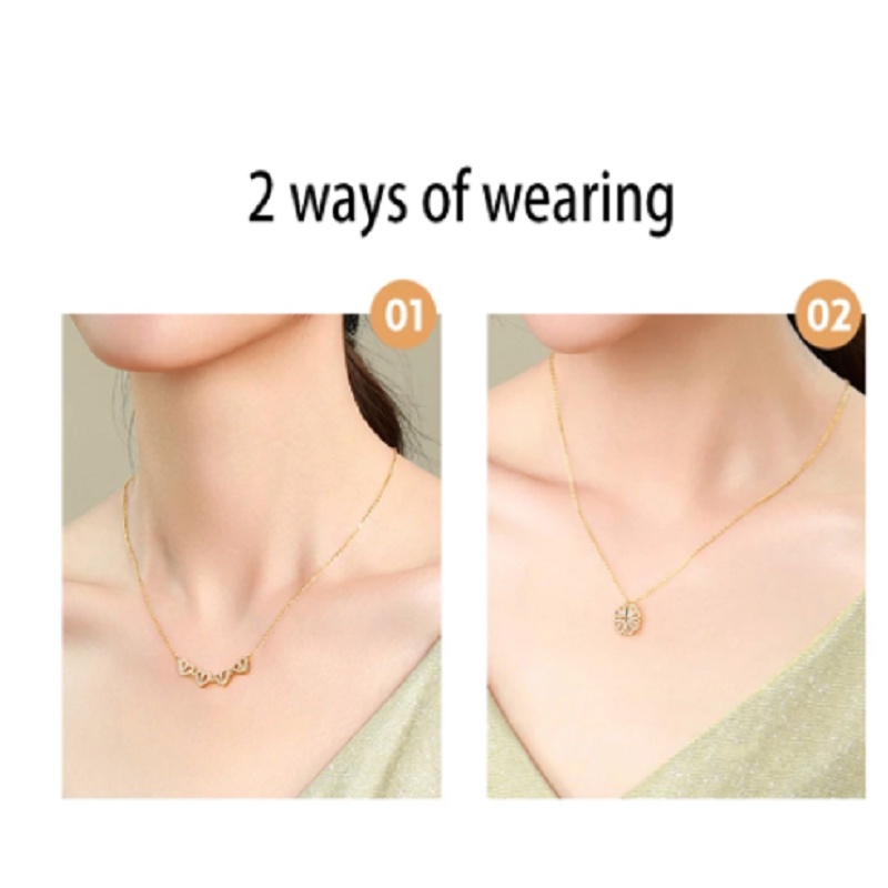 Red diamond KC gold four hearts four-leaf clover magnetic double-wearing method ladies necklace Korean fashion jewelry, the best accessory to wear when attending a wedding party, the best gift for girlfriend and mother