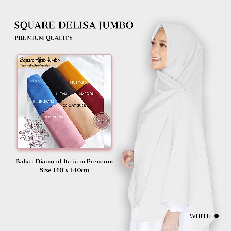 Kerudung  Square Delisa Segi Empat Jumbo Syari Premium Uk 140x140 - Square Hijab Jumbo - Segiempat S