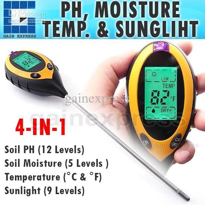 Soil Analyzer Tanah Tester Meter Moisture Meter PH Meter Sunlight Meter Suhu Alat Ukur 4in1