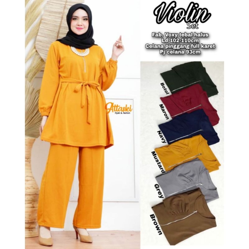 Tunik-kulot polos setelan • Ld 102-110