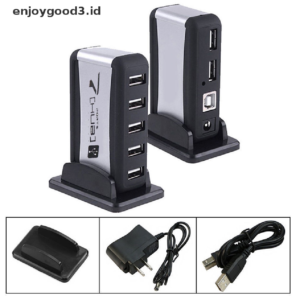 Hub 7 Port Usb Kecepatan Tinggi Dengan Kabel Adapter Eu / Us Plug Untuk Pc Laptop