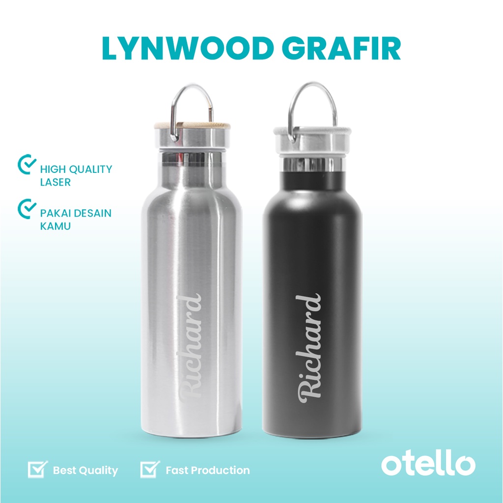 Otello - Custom Tumbler Tutup Bambu Kayu Lynwood Tumblr 500 ml Botol Minum Unik Termos Tahan Panas