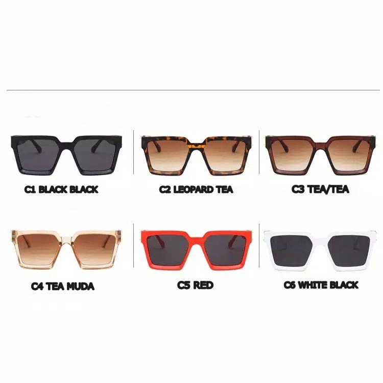 【Bayar di Tempat】INS Fashion Oversized Square Frame Kacamata Hitam Wanita/Pria