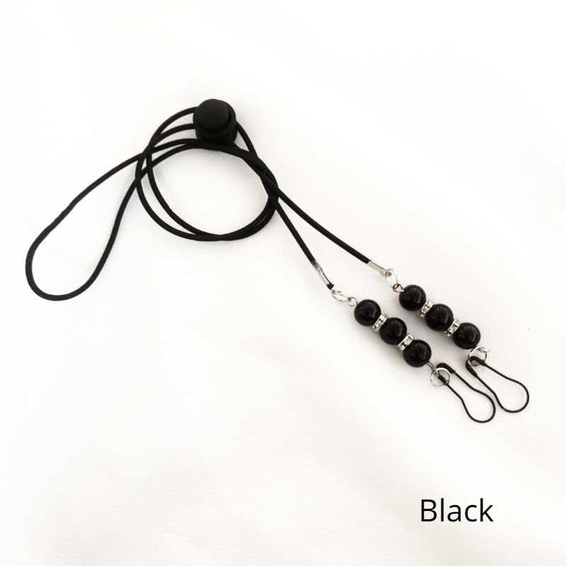 KALUNG MASKER 2 IN 1 MUTIARA / KONEKTOR SEKALIGUS STRAP MASKER HIJAB-KM Black