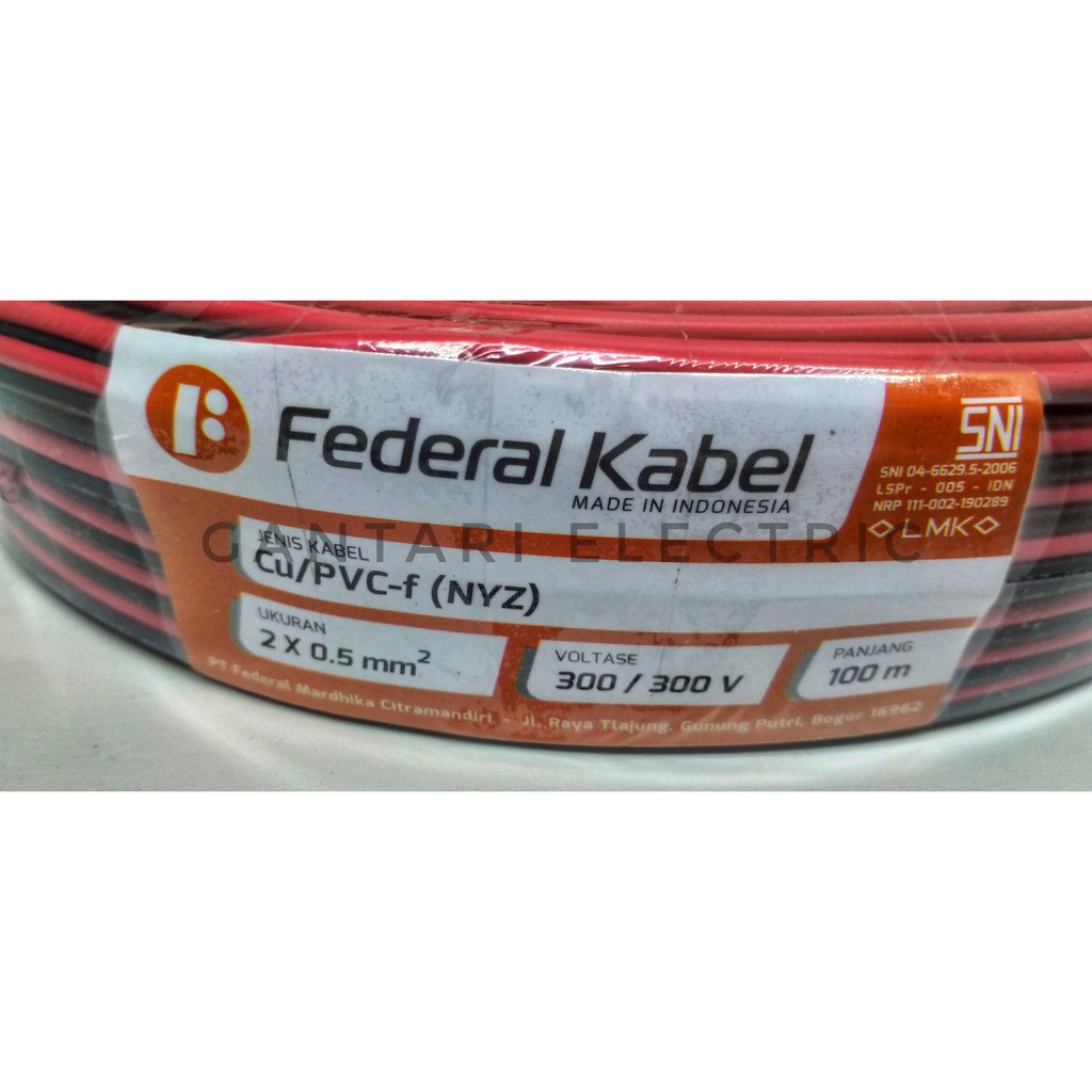 Kabel NYZ 2x0.5 Merah Hitam Kabel Listrik Audio Merek Federal Serabut Harga Meteran