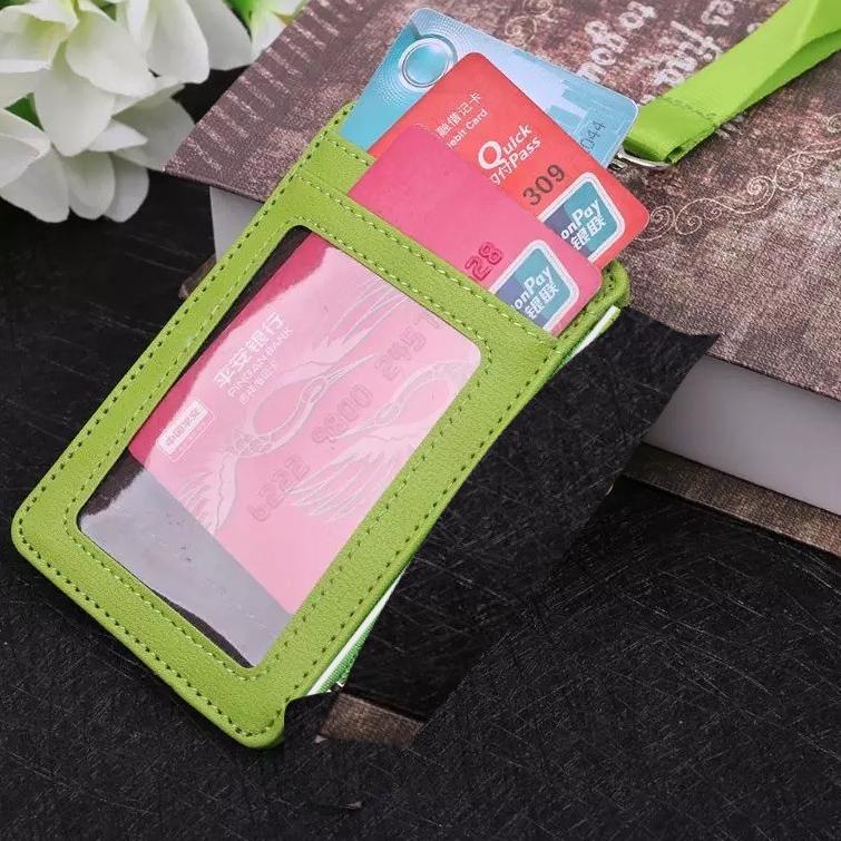 

[KODE IE0QH] Name Tag Kulit Holder Kalung Gantung Dada Id Card 4 Kartu Karyawan