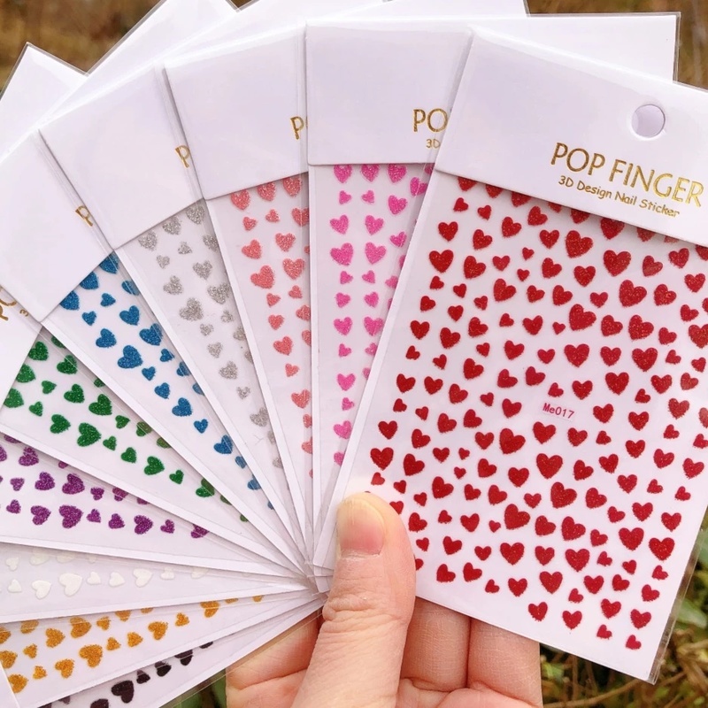 Stiker Kuku 3D Bentuk Hati Warna-Warni Untuk Dekorasi Nail Art