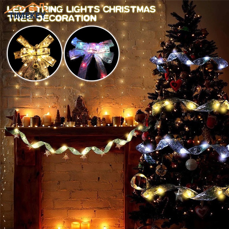 TK 2/4/5m Ribbon LED String Lights Christmas Tree Decoration Light Ribbon Bows Lights Christmas New Year Fairy Lights