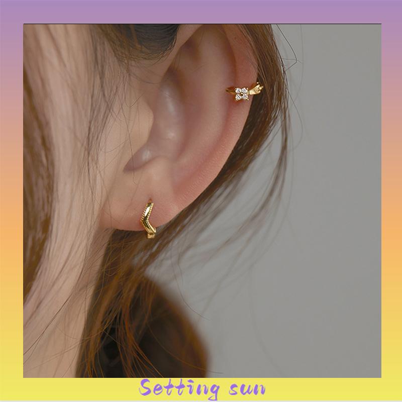 1 Pasang Anting Hoop Zirkon Mini Berlapis Emas 14K Anting Tindik Huggie Anting Tulang Rawan TN