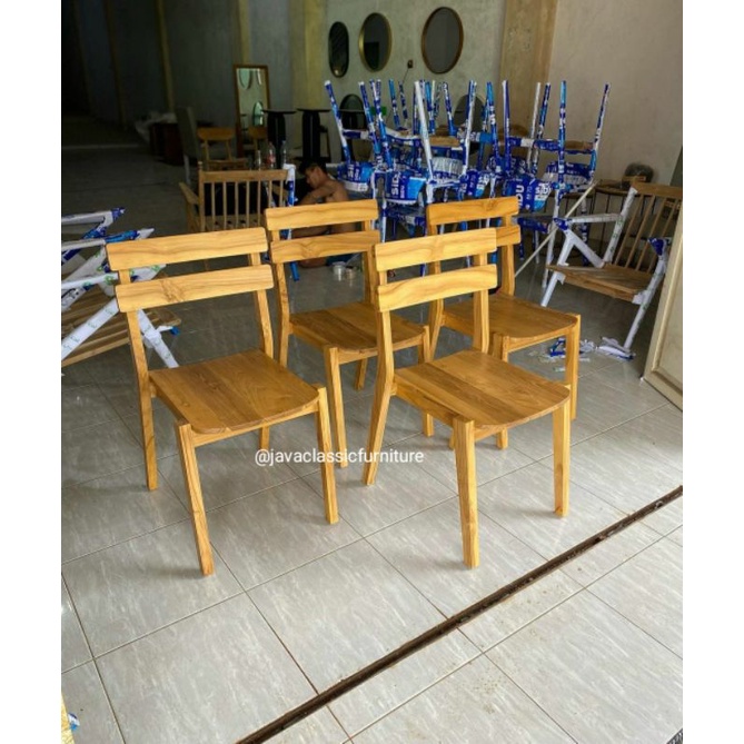KURSI MAKAN CAFE RESTO MINIMALIS DINNING CHAIR VINTAGE RETRO BAHAN KAYU JATI ASLI FINISHING NATURAL DOFF-3